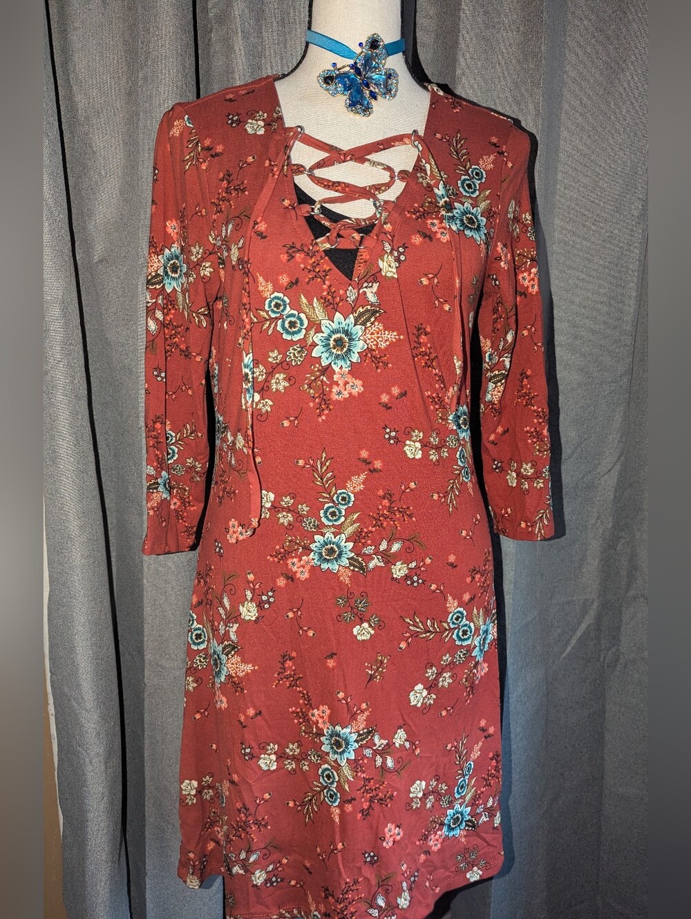 BEBOP Floral Mini Dress with Strappy V-Neck Small